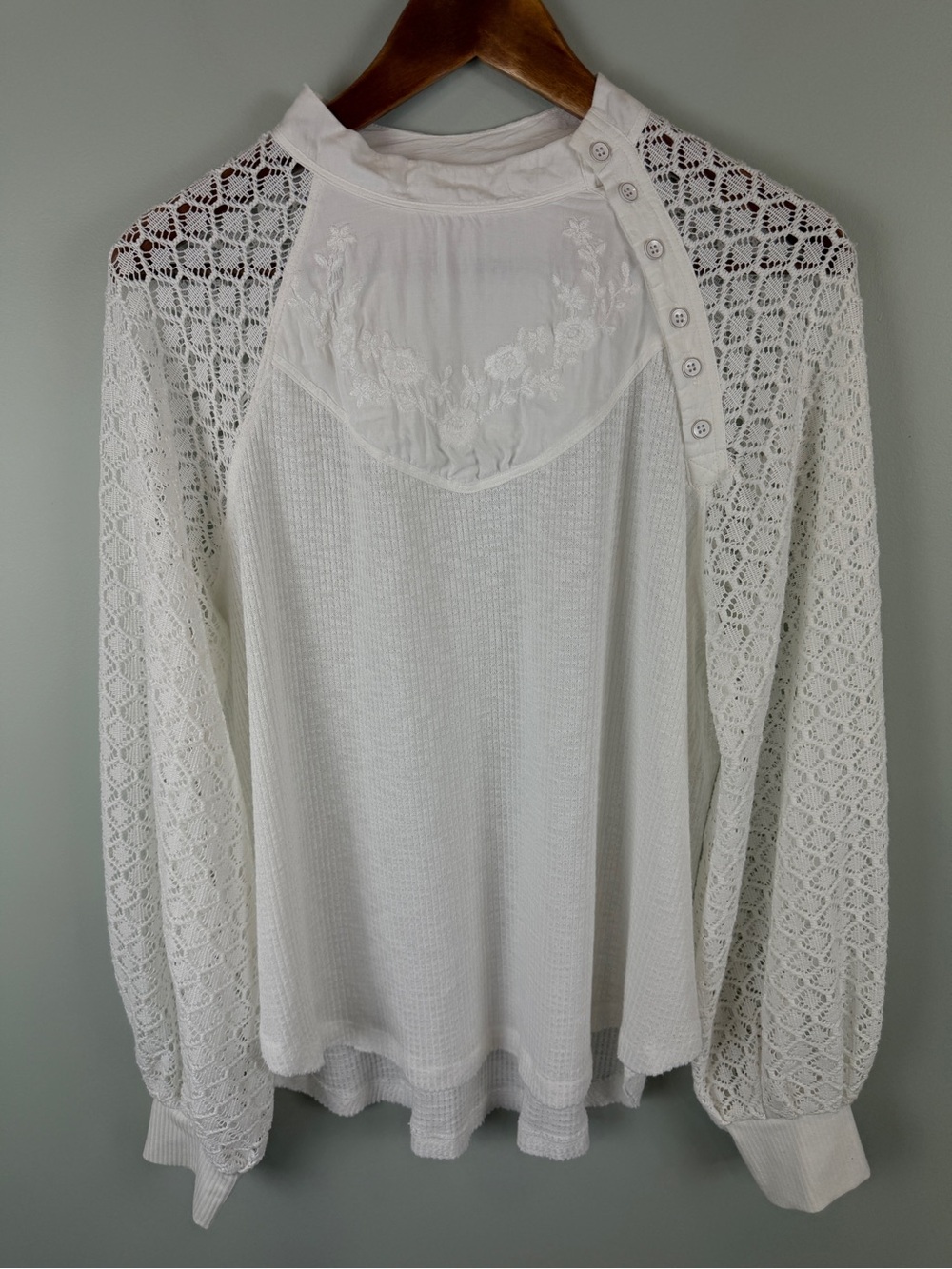 Free People Sweetest Thing Thermal Long sleeve Top, Floral detail Cottagecore L